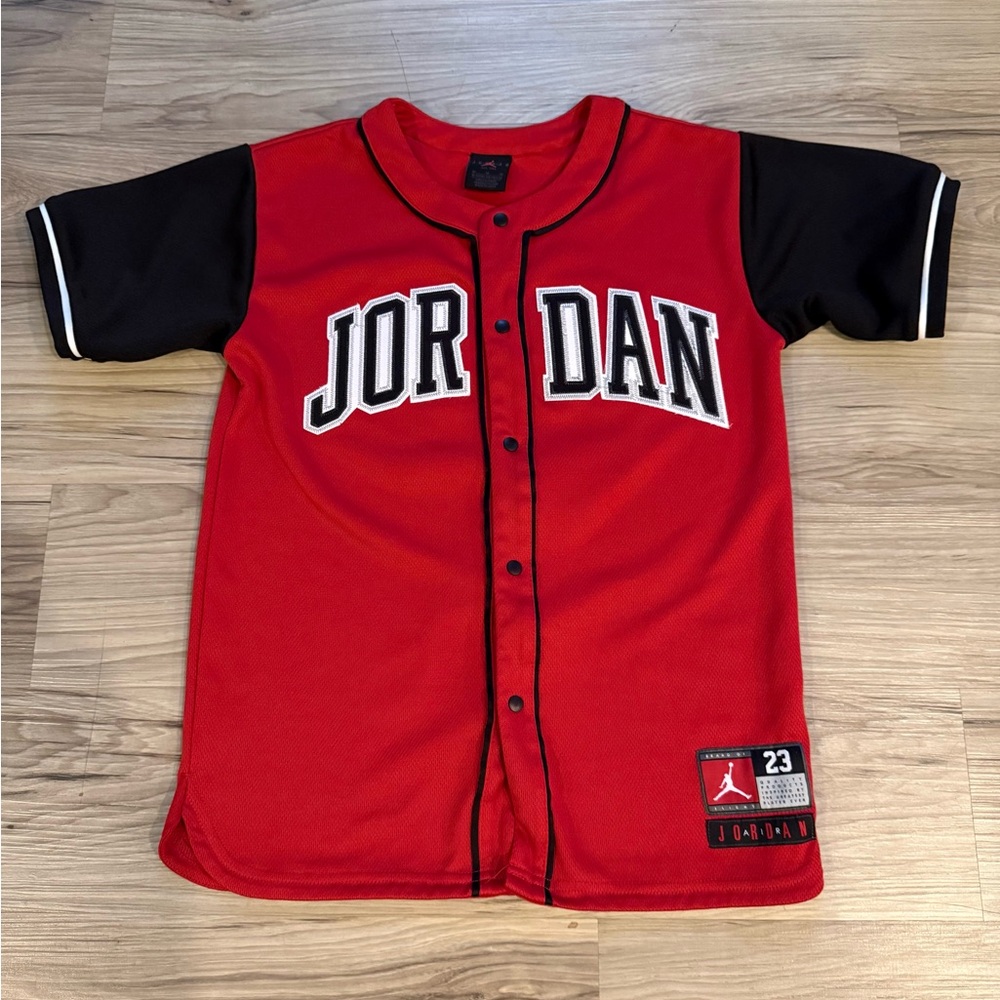 Jordan Kids Red and Black Baseball Jersey Yoth Medium